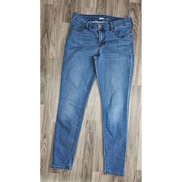 (3/$35) Old Navy Size 4 Pockets Super Skinny Mid Rise Whiskered Denim Blue Jeans - Picture 1 of 11
